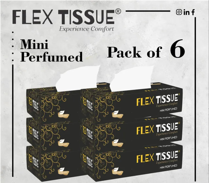 Flex Tissue Box Car pack MIni size Perfumed– Soft, Neat, White Pure & Hygienic 50x2ply (Pack of 6)