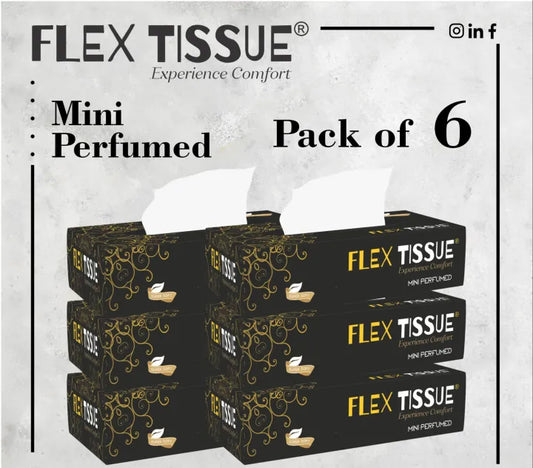 Flex Tissue Box Car pack MIni size Perfumed– Soft, Neat, White Pure & Hygienic 50x2ply (Pack of 6)