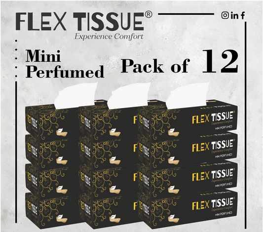 Flex Tissue Box Car pack MIni size Perfumed– Soft, Neat, White Pure & Hygienic 50x2ply  (Pack of 12)