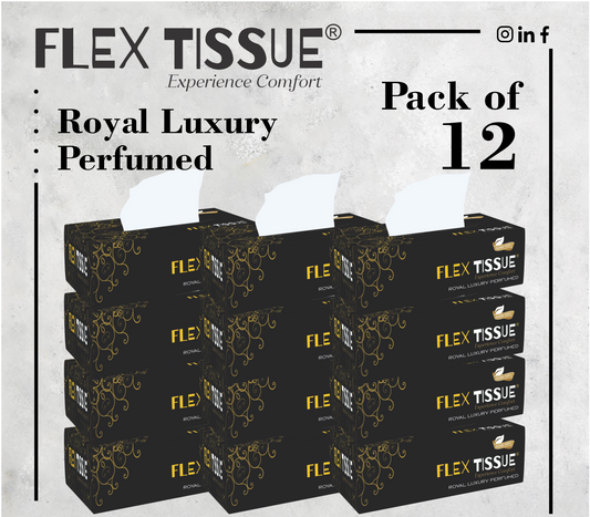 Flex Tissue Box Luxary size Perfumed– Soft, Neat, White Pure & Hygienic 100xply (Pack of 12)