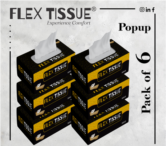 Flex Tissue Box Popup size (300 SHEETS) (PURE QUALITY) 150x2 ply(Pack of 6)