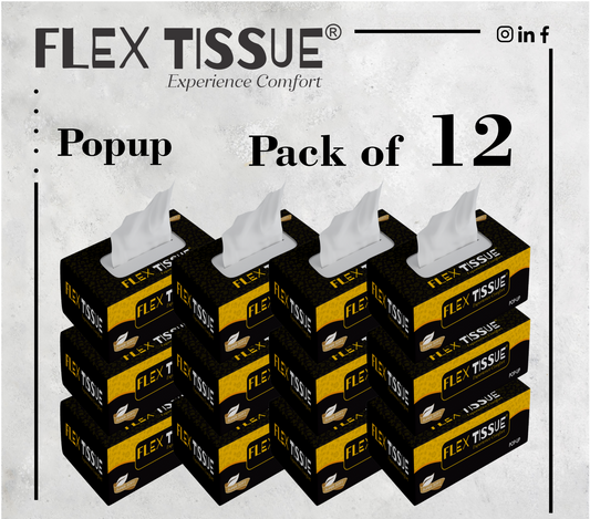 Flex Tissue Box Popup size (300 SHEETS) 150x2 ply (PURE QUALITY) (Pack of 12)